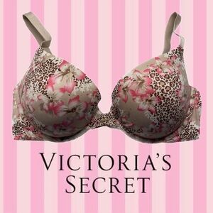 Victoria’s Secret Very Sexy Push-Up Bra Floral Leopard Rhinestone Charm 38D